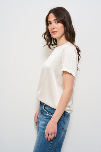 T-shirt donna giallo panna girocollo - 3