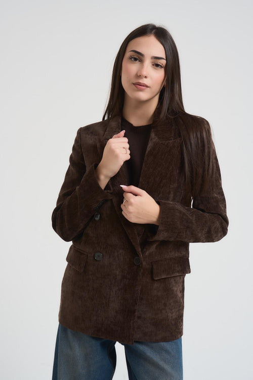 Giacca donna doppiopetto in velluto moro - 2