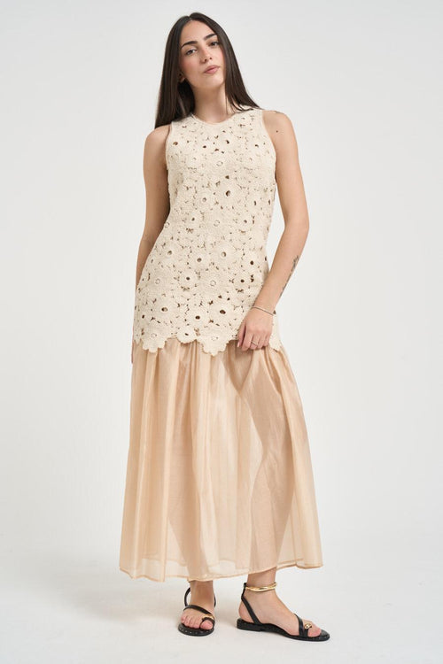 Abito donna in pizzo beige