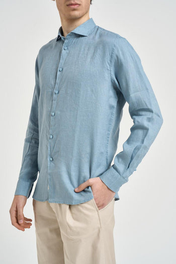 Camicia uomo in lino celeste - 3