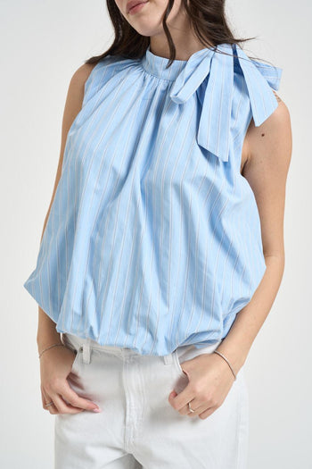 Blusa donna in popeline celeste - 3