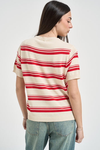 Maglia donna girocollo a righe rossa - 4