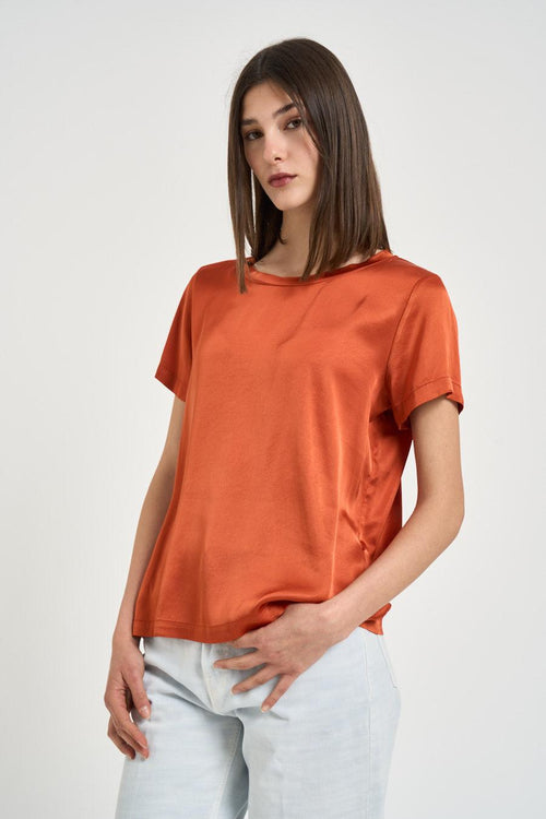 Blusa donna satinata arancione