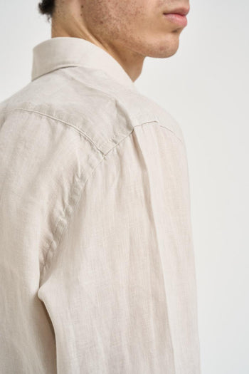 Camicia uomo in lino sabbia - 5