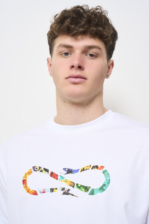 T-shirt uomo girocollo bianca con stampa colorata - 2