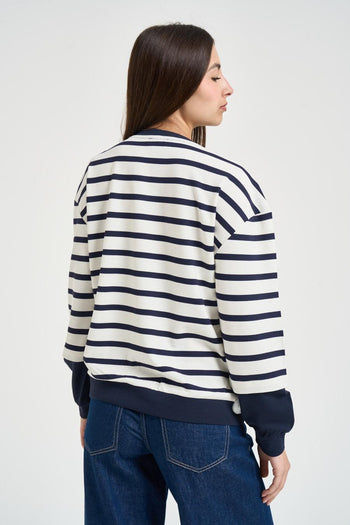 Felpa donna girocollo a righe blu - 3