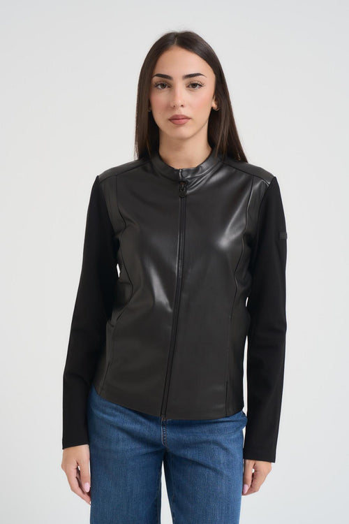 Giacca da donna in tessuto effetto pelle nera - 1
