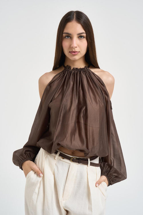 Blusa donna spalle scoperte moro - 1