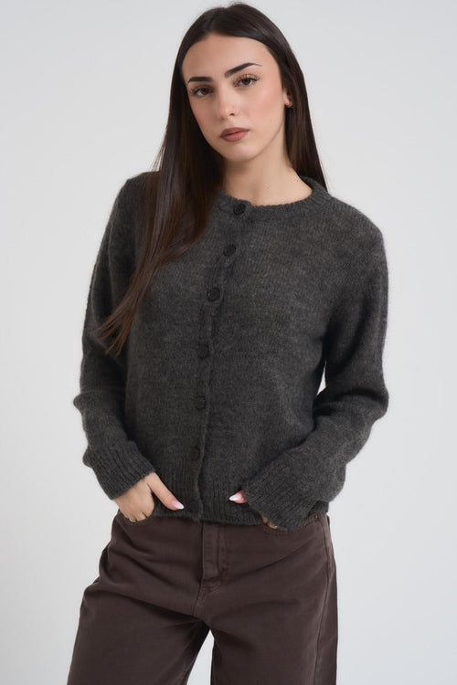 Cardigan donna girocollo antracite