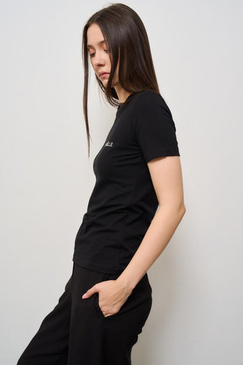 T-shirt donna girocollo nera con strass - 3