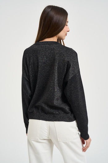 Maglia donna con glitter nera - 3
