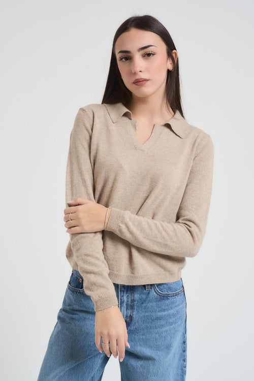 Polo donna a manica lunga beige