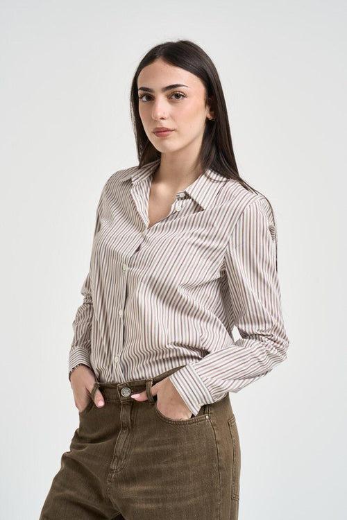 Camicia donna a righe beige - 2