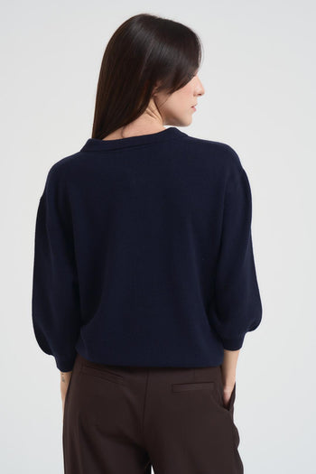 Maglione pullover donna collo polo blu - 4