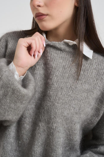 Maglia donna over girocollo grigia - 3
