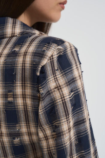 Camicia donna tartan beige e blu - 6
