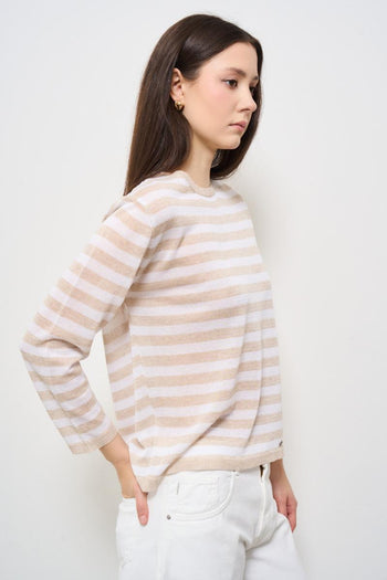 Maglia donna girocollo a righe rosa - 3