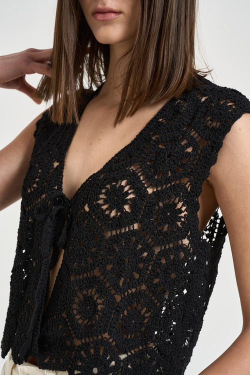 Gilet donna crochet nero - 2