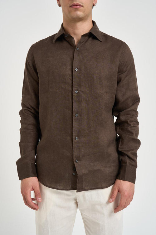 Camicia uomo marrone in lino - 2