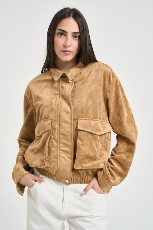 Giubbotto donna in suede cammello