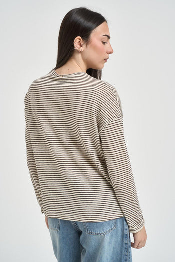 Maglia donna a righe marrone - 3