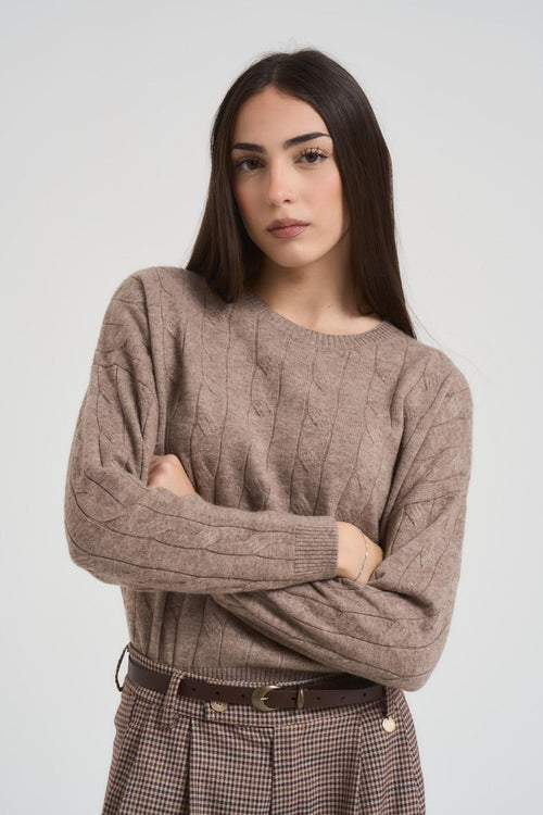 Maglia donna a trecce tortora - 2