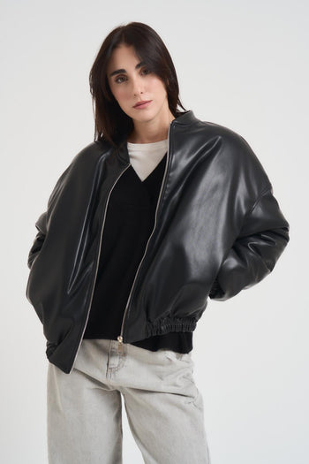 Bomber donna in ecopelle nero - 3