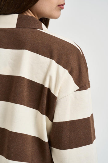 Polo donna a righe marrone e panna - 4