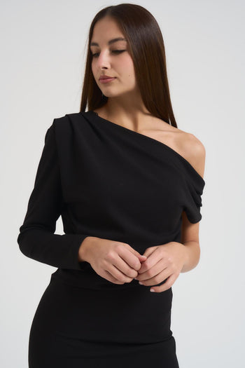 Abito donna monospalla nero - 4