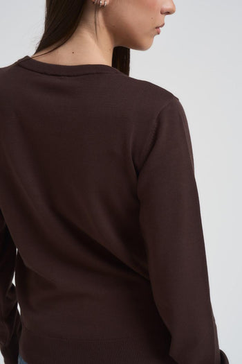 Maglia donna girocollo marrone con strass - 4