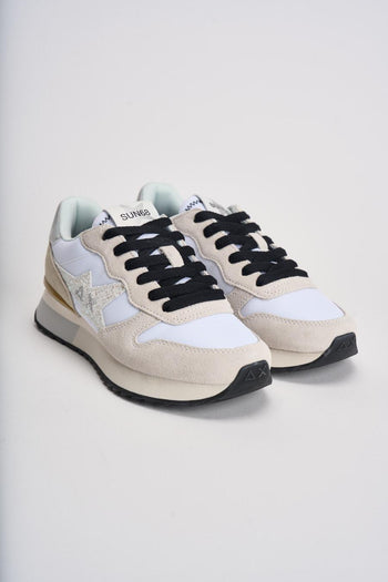 Sneakers donna suede bianco e beige - 3