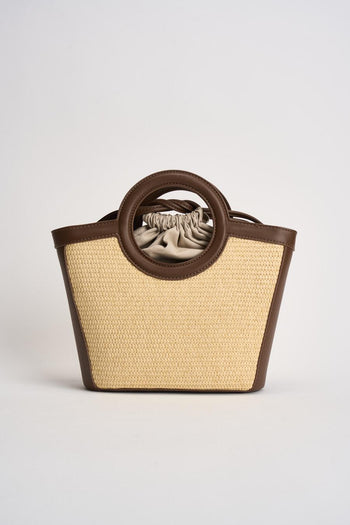 Borsa donna in paglia e ecopelle marrone - 5