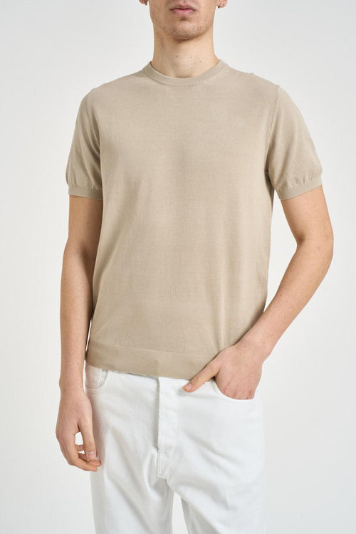 T-shirt uomo girocollo in maglia beige - 1