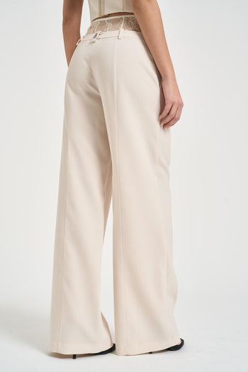 Pantalone donna a palazzo con pizzo panna - 4