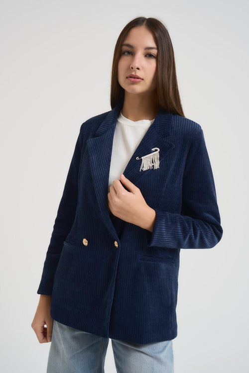 Giacca donna in velluto a coste blu