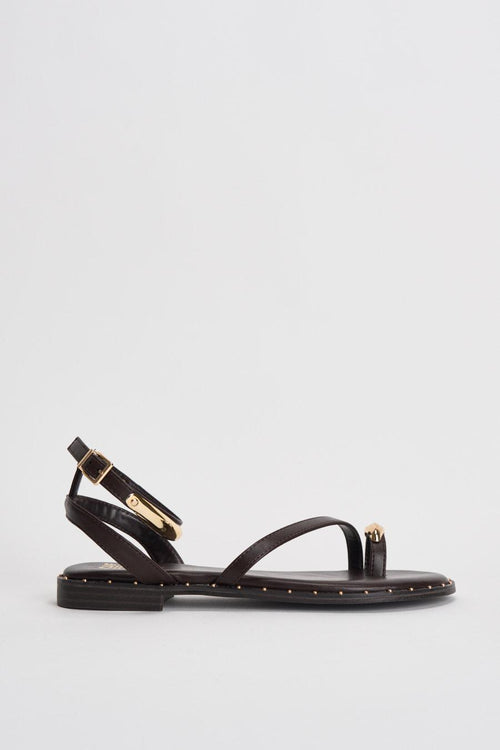 Sandalo donna con anello oro marrone