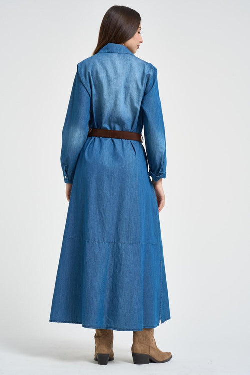Abito donna lungo in denim blu - 2