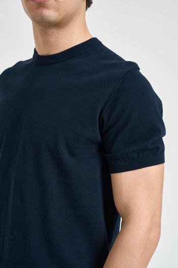 T-shirt uomo girocollo in maglia blu notte - 3