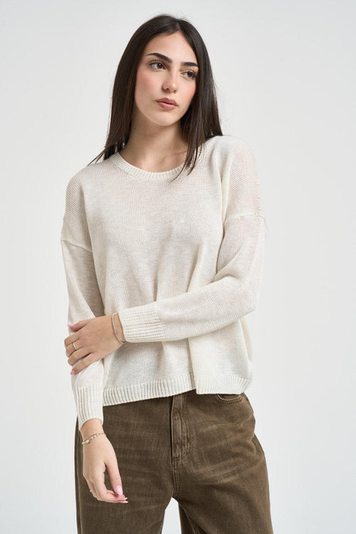 Maglia donna scollo a barca panna