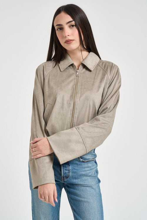 Giacca donna in suede verde salvia - 2