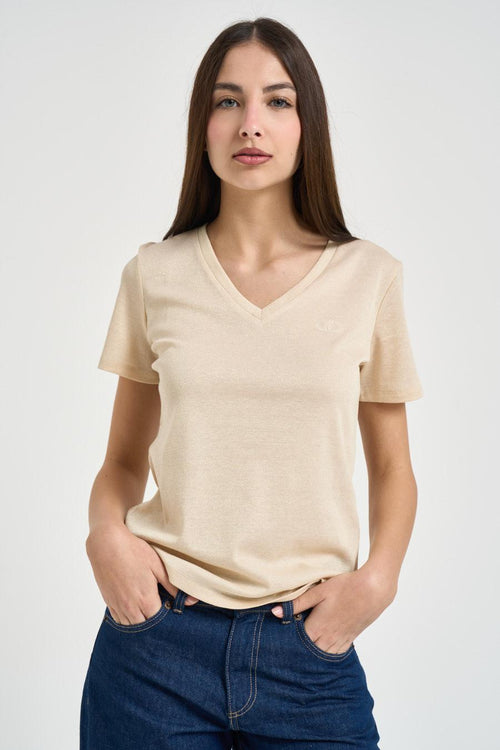 T-shirt donna scollo a V beige