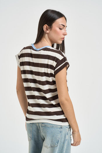 T-shirt donna a righe bianca e moro - 3
