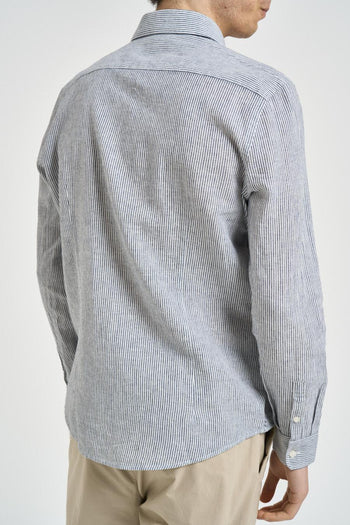 Camicia uomo gessata bianca e blu - 3