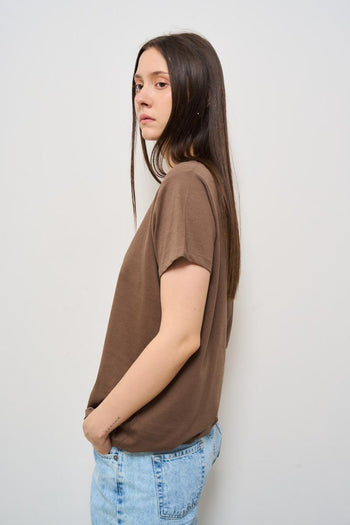 T-shirt donna girocollo marrone - 3