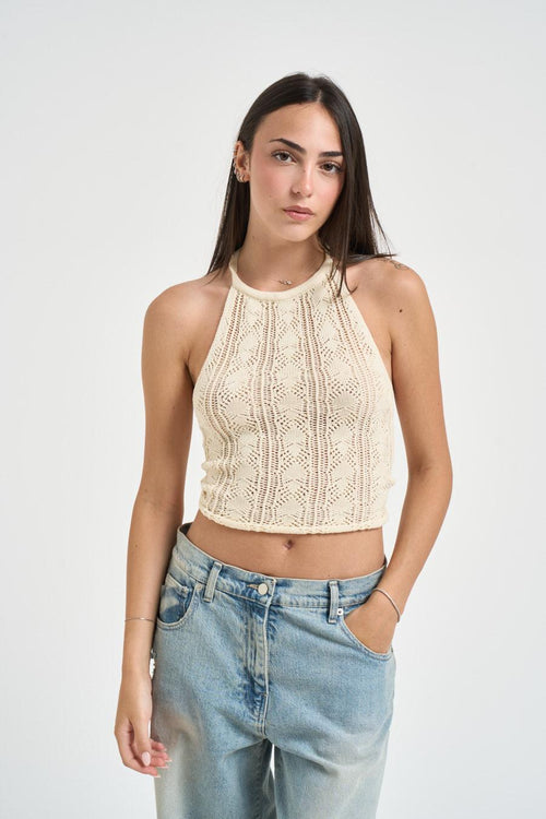 Top donna in maglia panna - 1