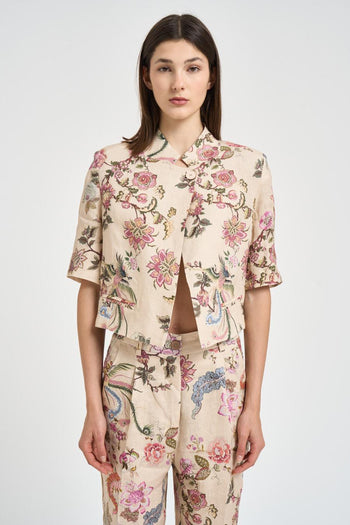 Giacca donna cropped in fantasia floreale - 3