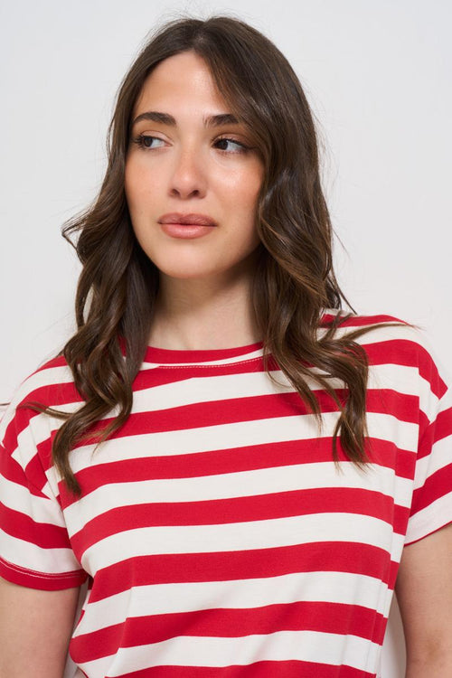 T-shirt donna a righe rosse e bianche - 2