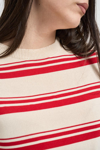 Maglia donna girocollo a righe rossa - 3