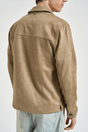 Overshirt uomo in suede beige - 6
