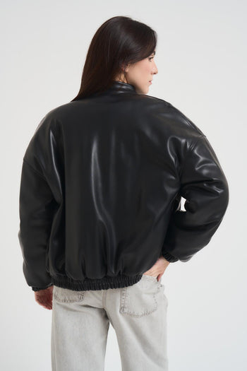 Bomber donna in ecopelle nero - 4